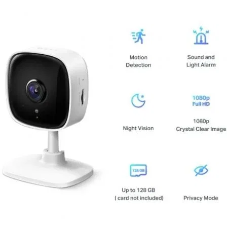 TP-Link Tapo TC60 Cámara de Vigilancia Wi-Fi 1080p con Visión Nocturna, Detección de Movimiento, Audio Bidireccional y Alarma de Luz y Sonido